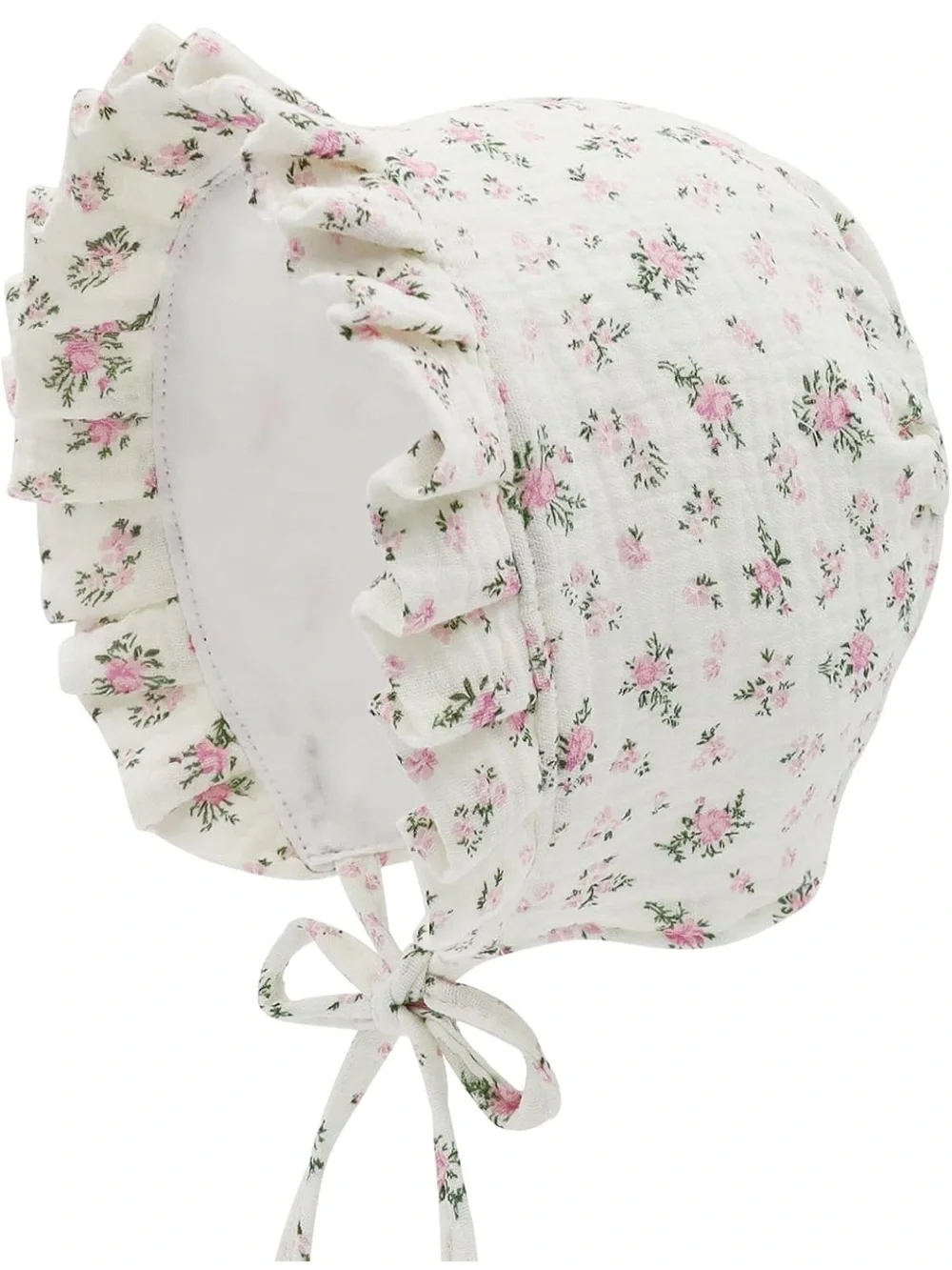 Floral Ruffle Baby Bonnet - Pink/White